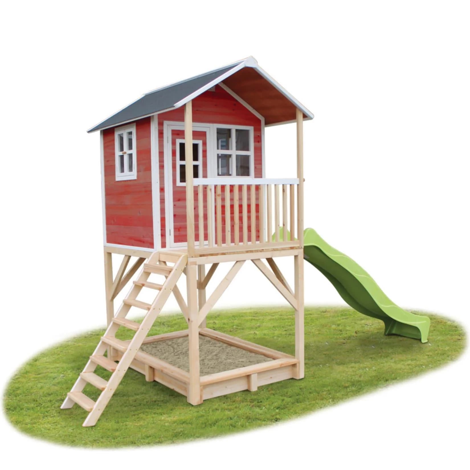 EXIT Loft 700 Holzspielhaus rot mit Rutsche