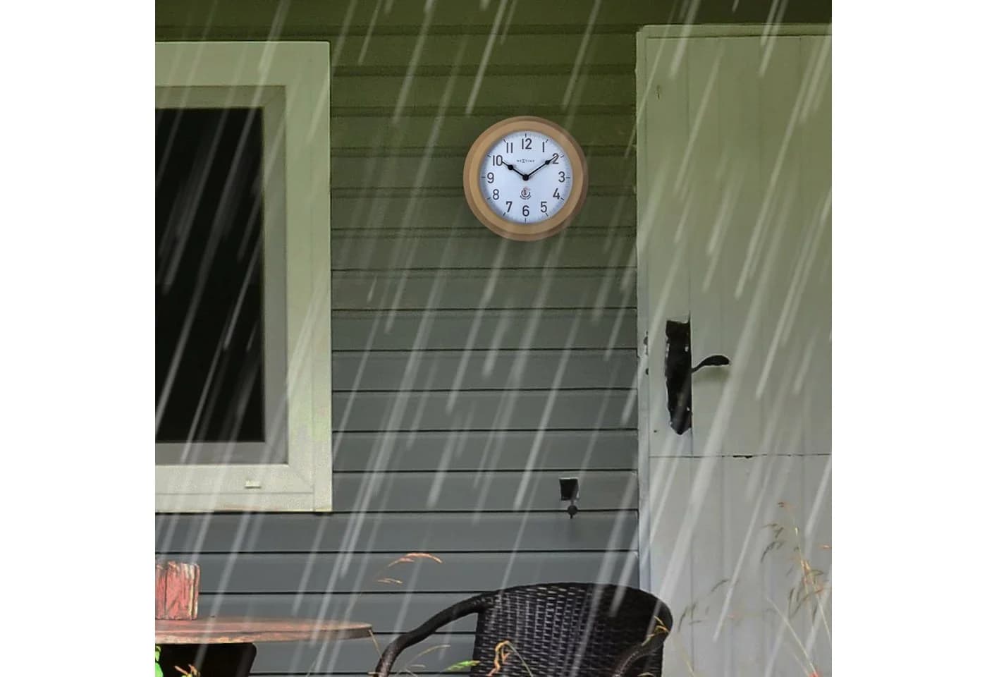 NEXTIME Wanduhr 4301 Poppy Metall Gartenuhr Silber/Braun Wetterfest - Bild 4