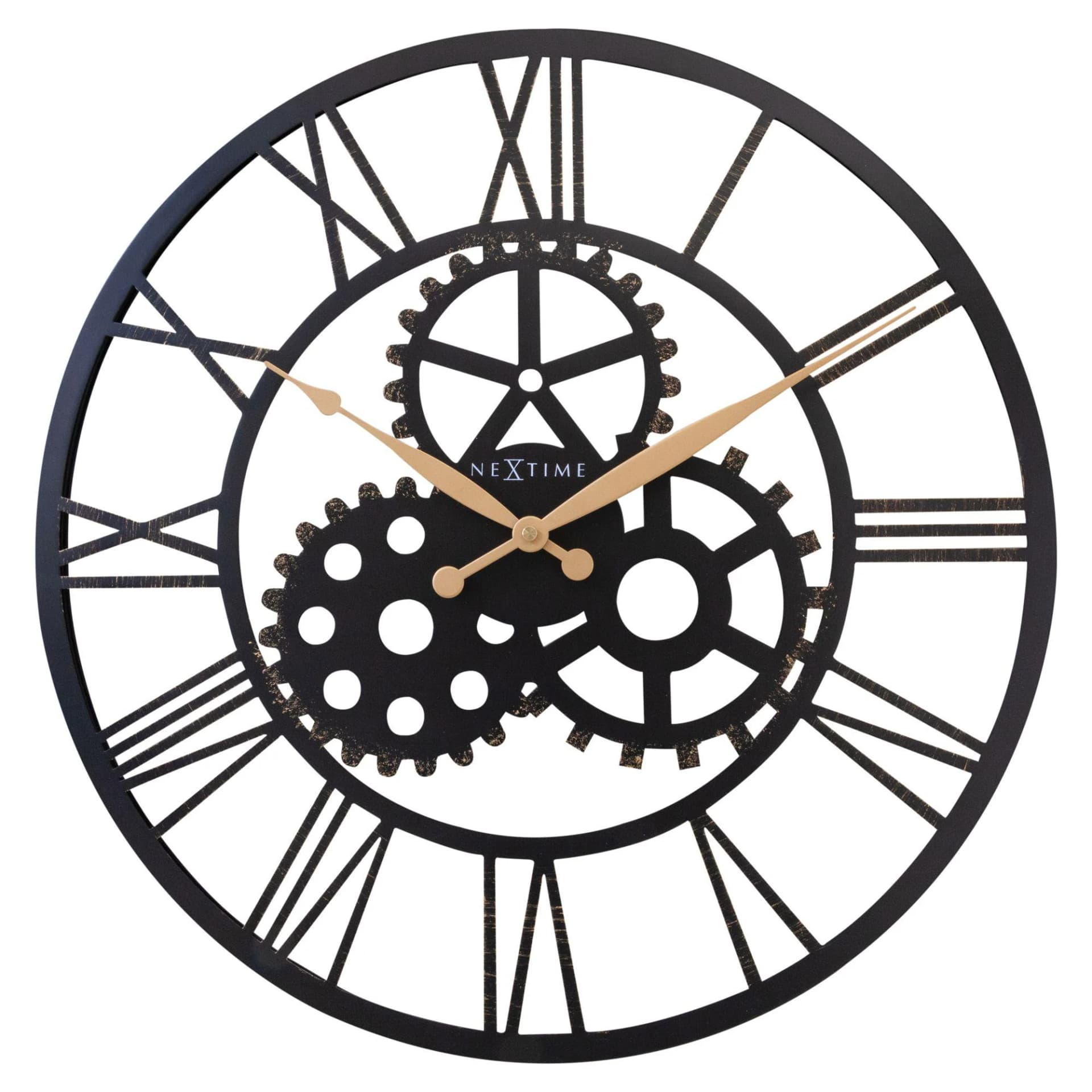 Wanduhr NEXTIME Industriedesign Schwarz Gold Lautlos