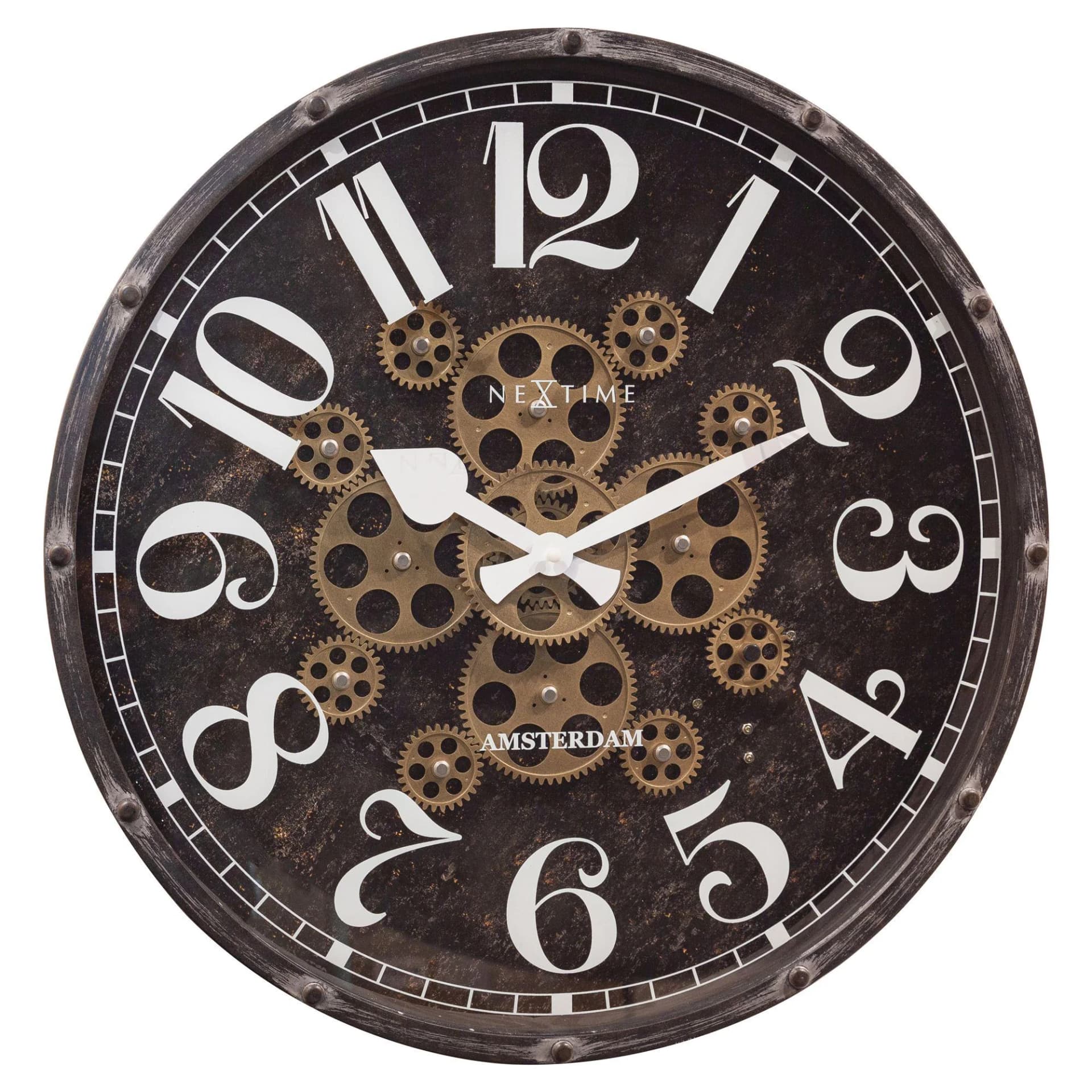 Wanduhr NEXTIME HENRY Schwarz/Weiß Industrial Metall/Glas