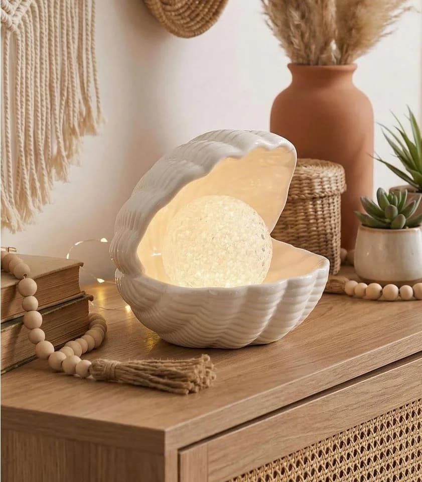 LED Deko-Muschel TIRELLA Weiß Keramik Kunststoff
