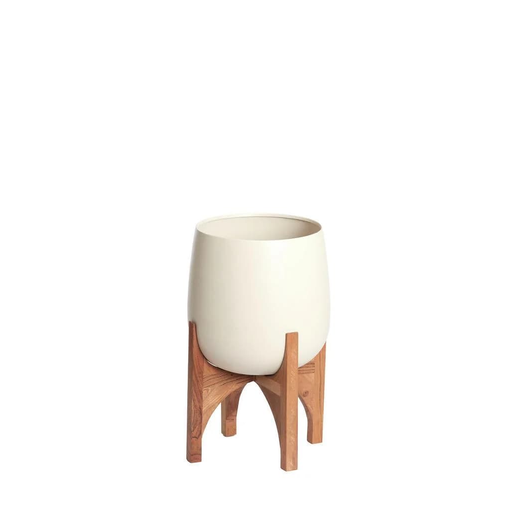 Light & Living Pflanzentopf Karuna Creme Mangoholz rund