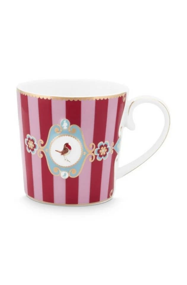 PiP Studio Henkelbecher Love Birds Medaillon Rot-Pink 250ml Bone China - Bild 3
