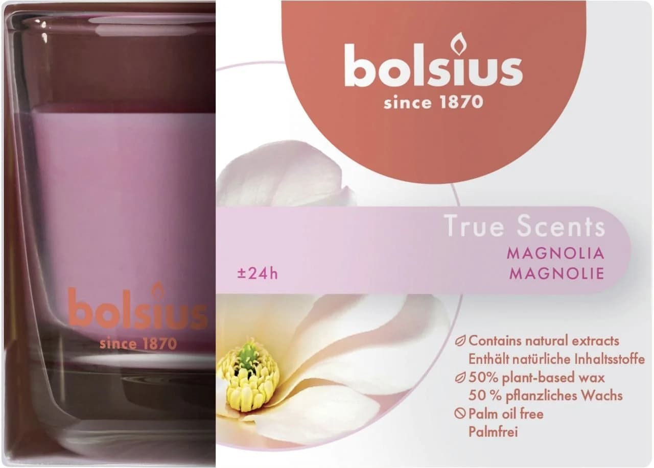 Bolsius Duftkerze Magnolie im Glas, altrosa