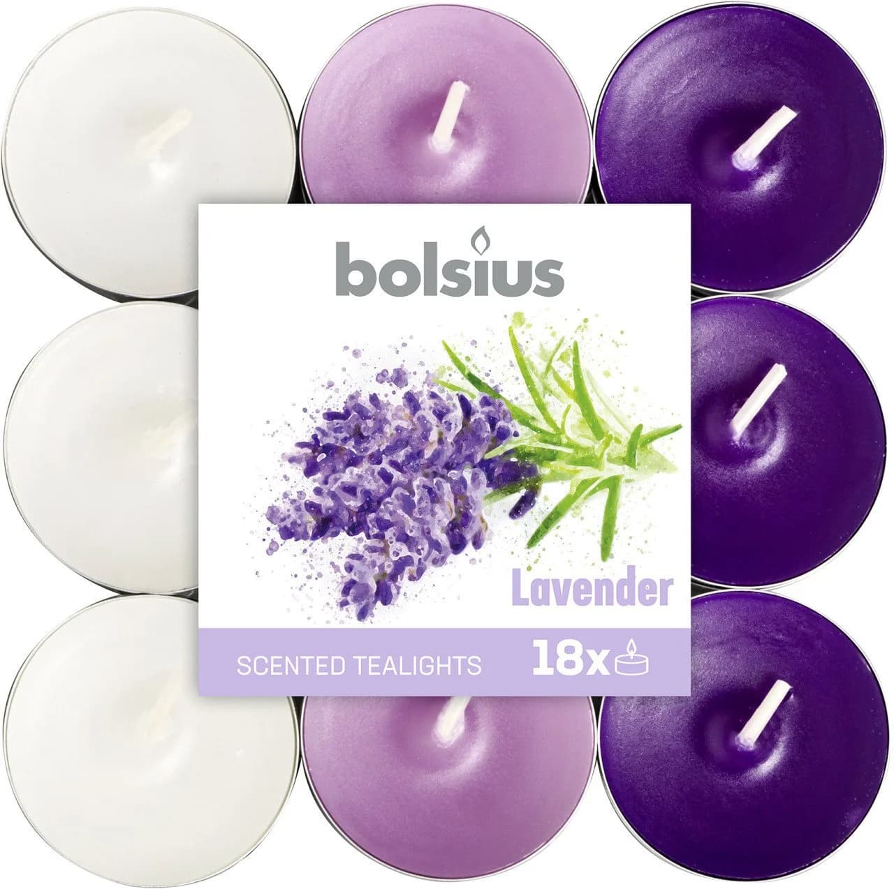 Bolsius Duftteelichter Mango Ø 3,8 cm, 18er Pack Beige-Lila
