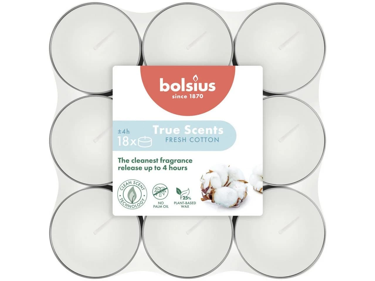 Bolsius Duft-Teelichte Alu 4 Stunden 18er Pack Fresh Cotton - Bild 2