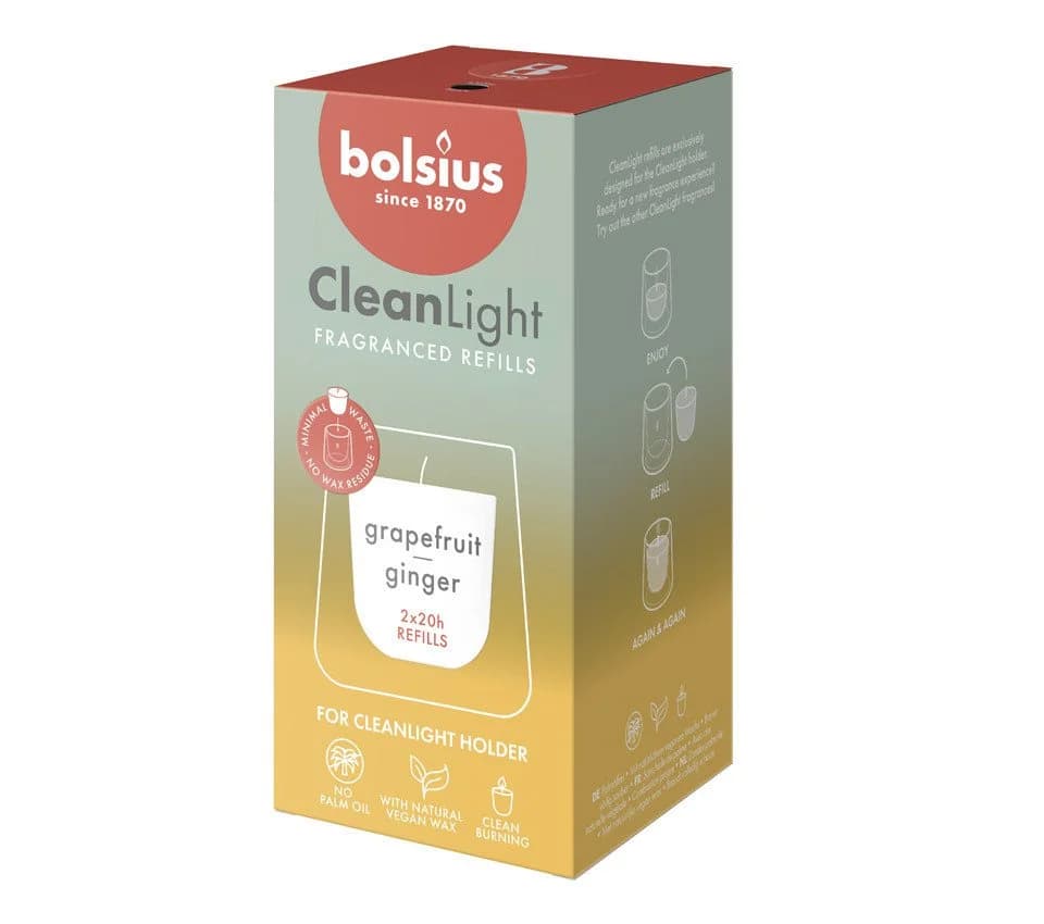 Bolsius Cleanlight Duft-Nachfüller 2er Pack Weiß Grapefruit & Ingwer