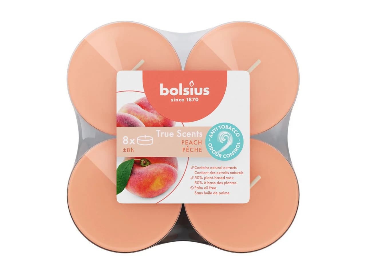 Bolsius Maxi-Lichte Duftkerze Pfirsich 8 Stunden 8er Pack - Bild 2