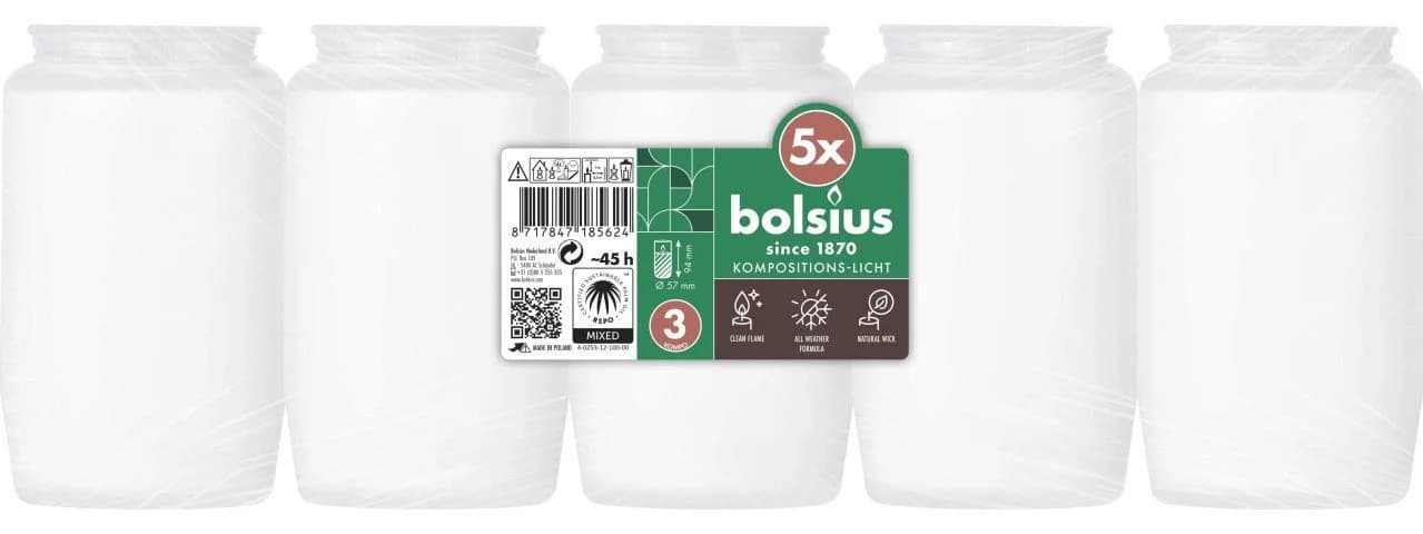 Bolsius Grabkerze Kompositionslicht Weiß 5er Pack 9,4 cm