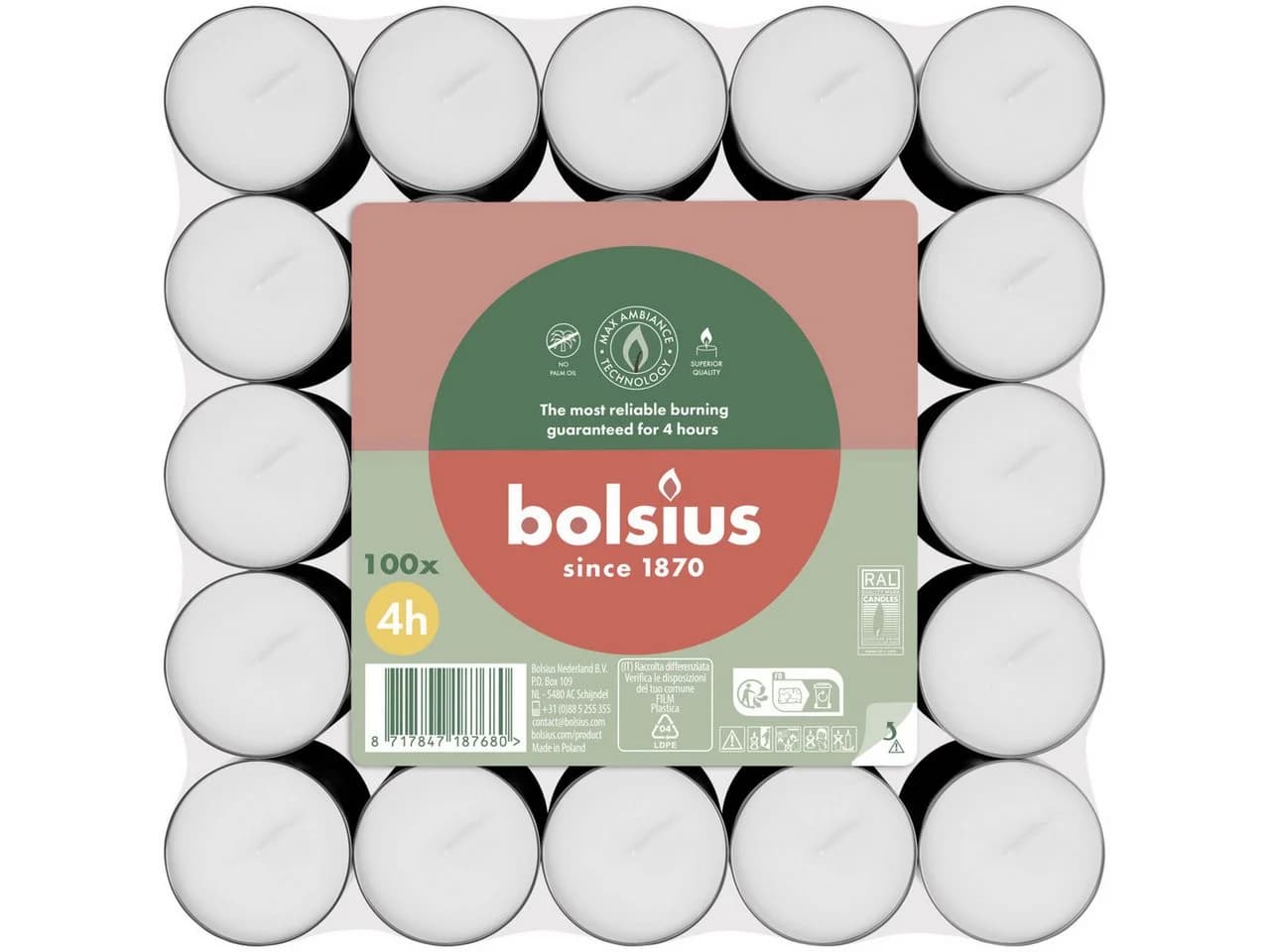 Bolsius Teelicht 100er Packung 4 Stunden Weiß - Bild 2