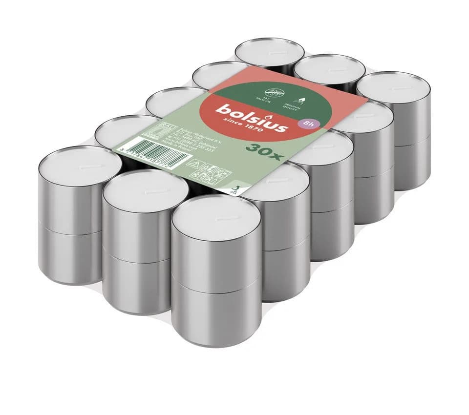 Bolsius Teelichter 8h 30er Pack Weiß