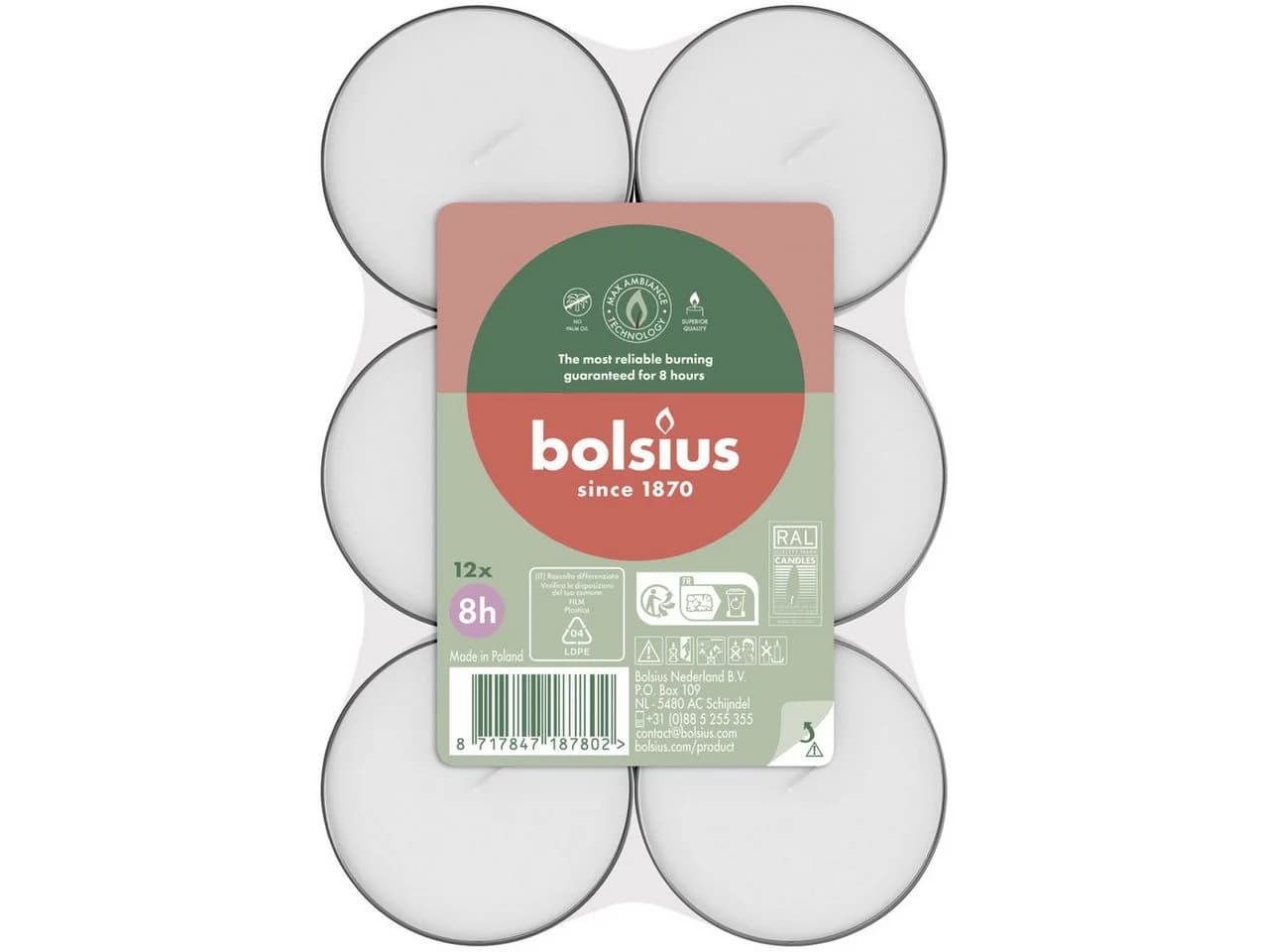 Bolsius Maxi-Teelichter weiß 8h 12er Pack - Bild 2