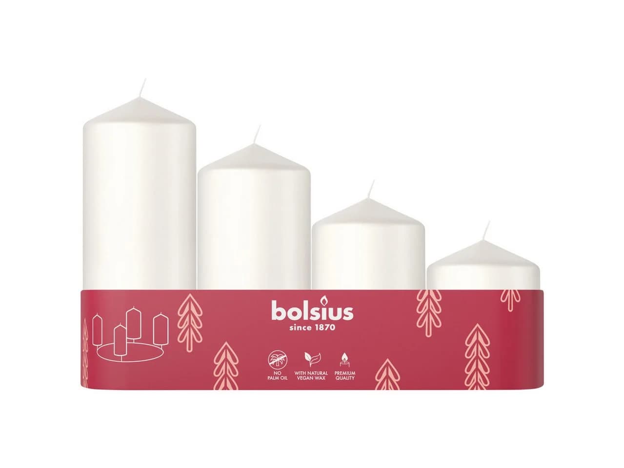 Bolsius Stumpenkerzen 4er Tray abgestuft wolkiges weiß Ø 4,8 cm