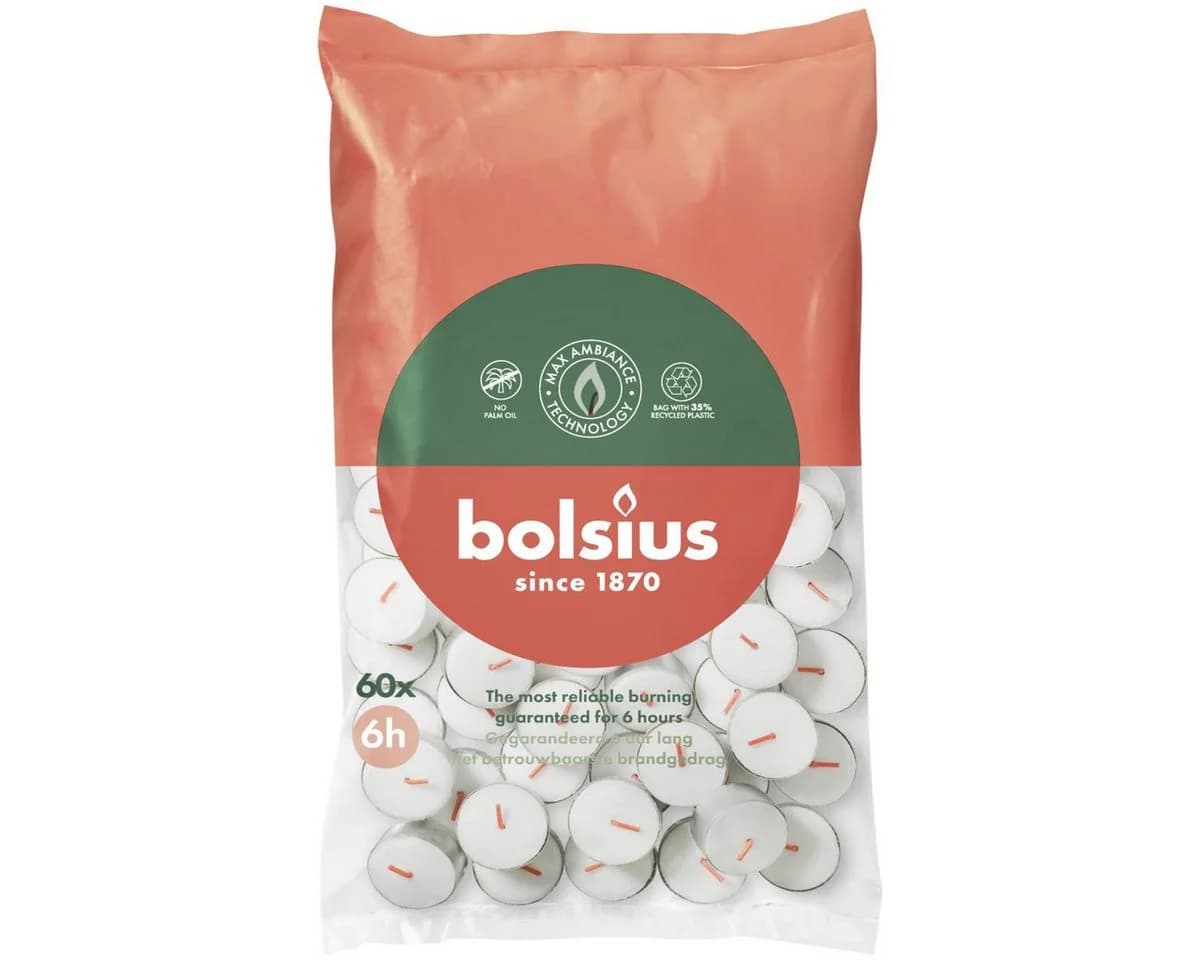 Bolsius Teelichter 6 Stunden 60 Stück Weiß