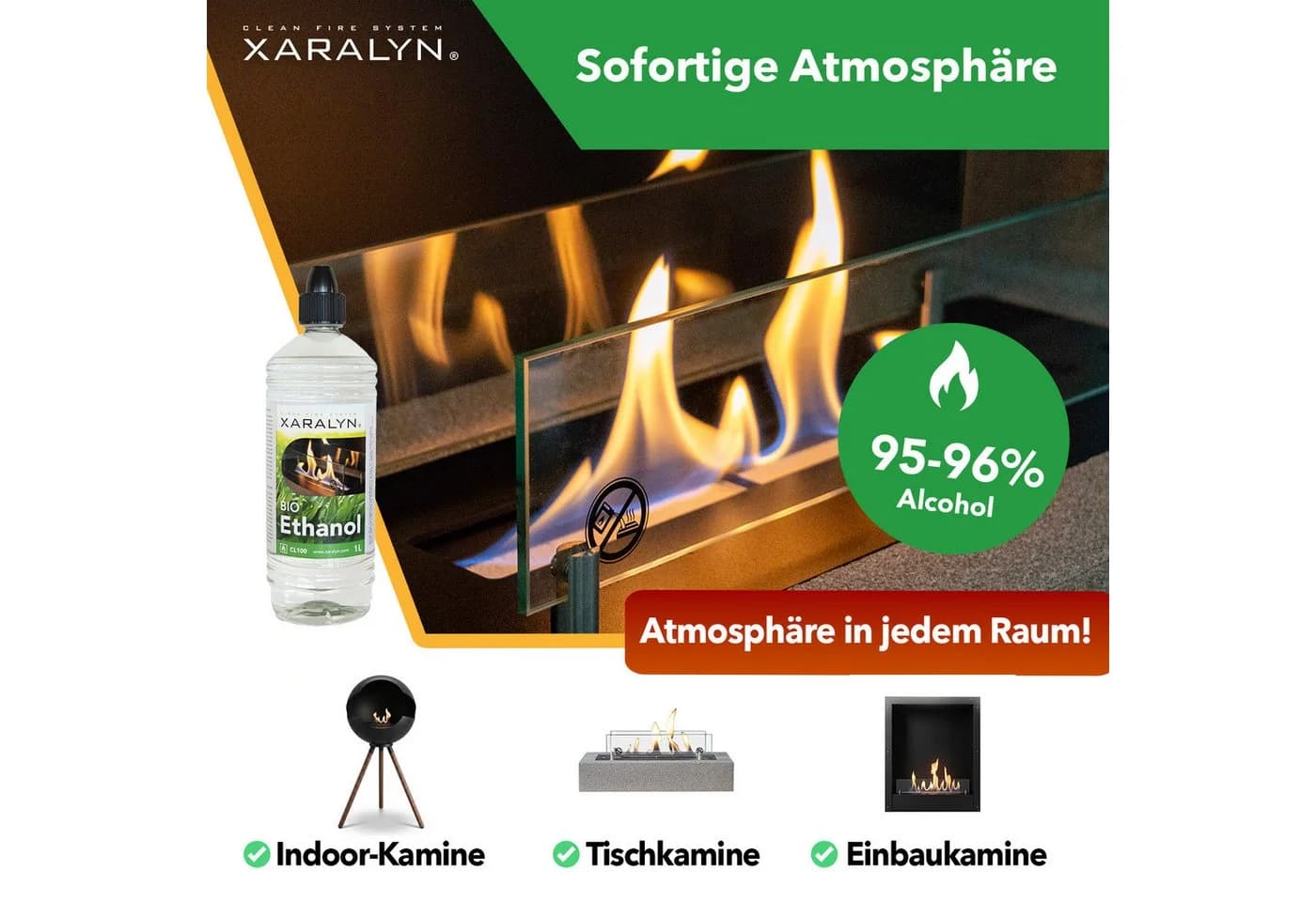 XARALYN Bioethanol CL100 12x1L - Geruchsneutral & Sicherer Verschluss