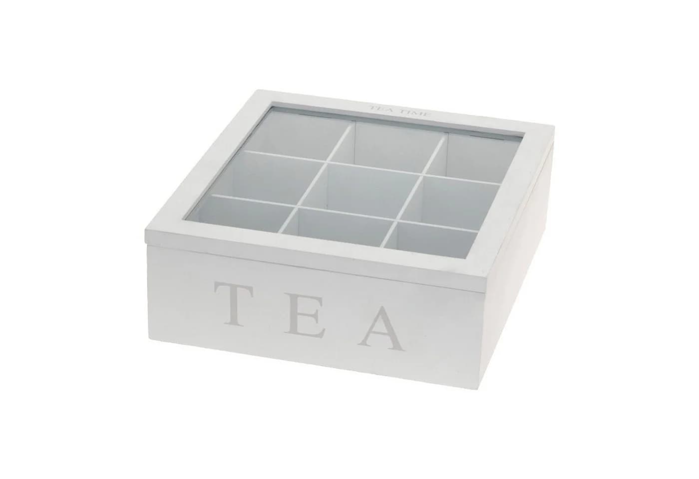Mojawo Teebox Holz Weiß 9-Fächer mit Aufschrift TEA - Bild 2