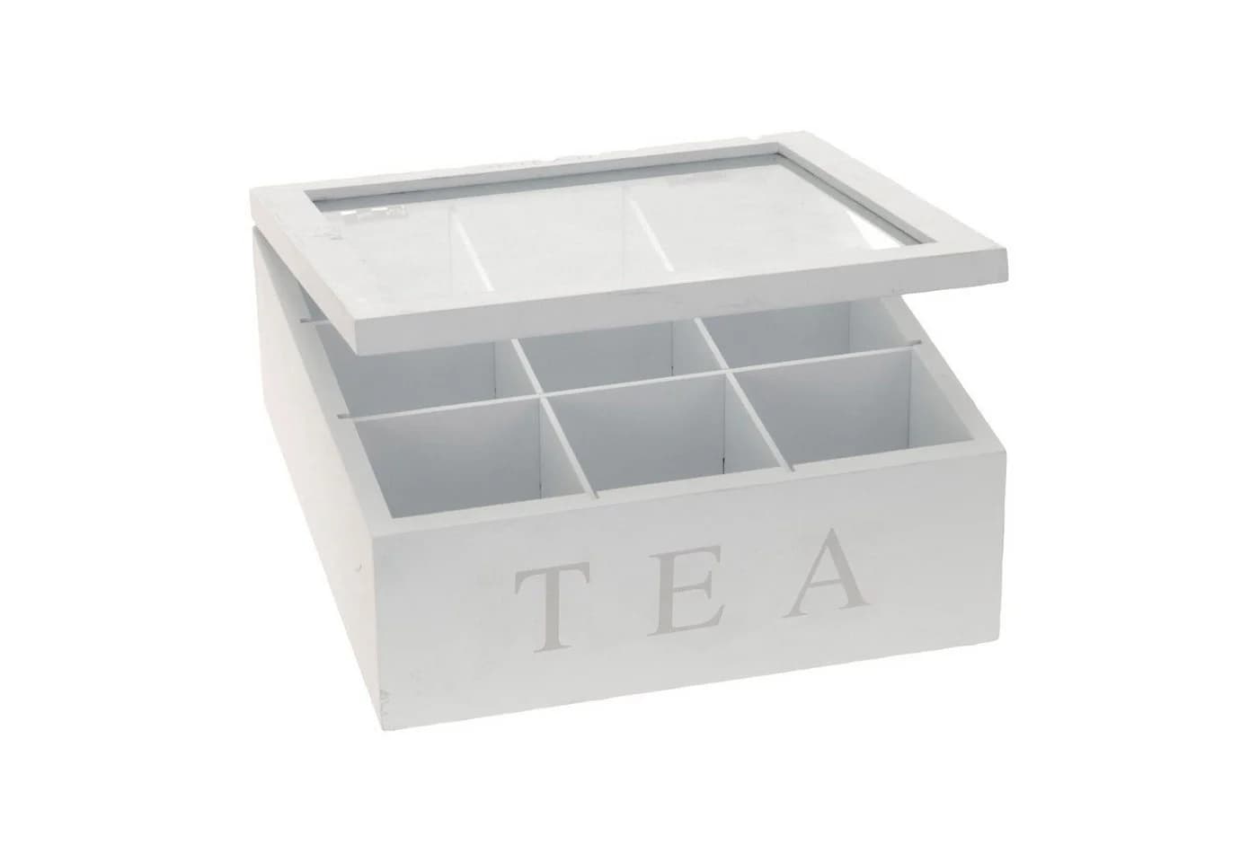Mojawo Teebox Holz Weiß 9-Fächer mit Aufschrift TEA - Bild 3