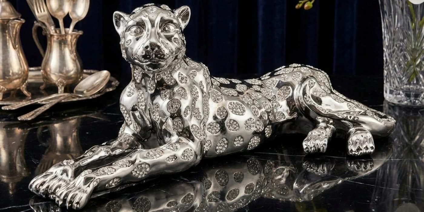 alesvelt Leoparden Skulptur Gold/Silber - Bild 2