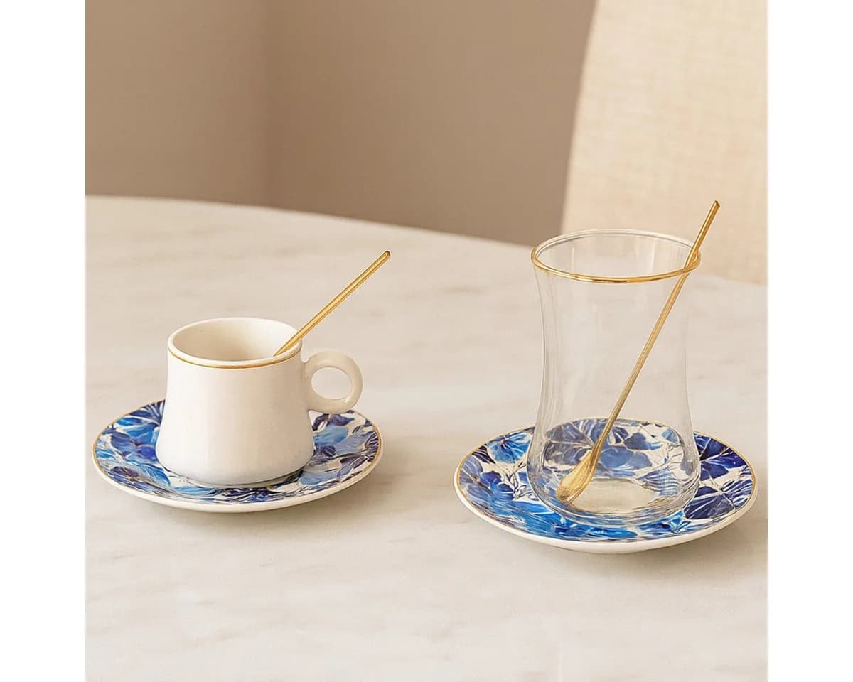 Bricard Teeglas-Set 24-tlg. Blau mit Goldakzenten & Untertassen - Bild 2