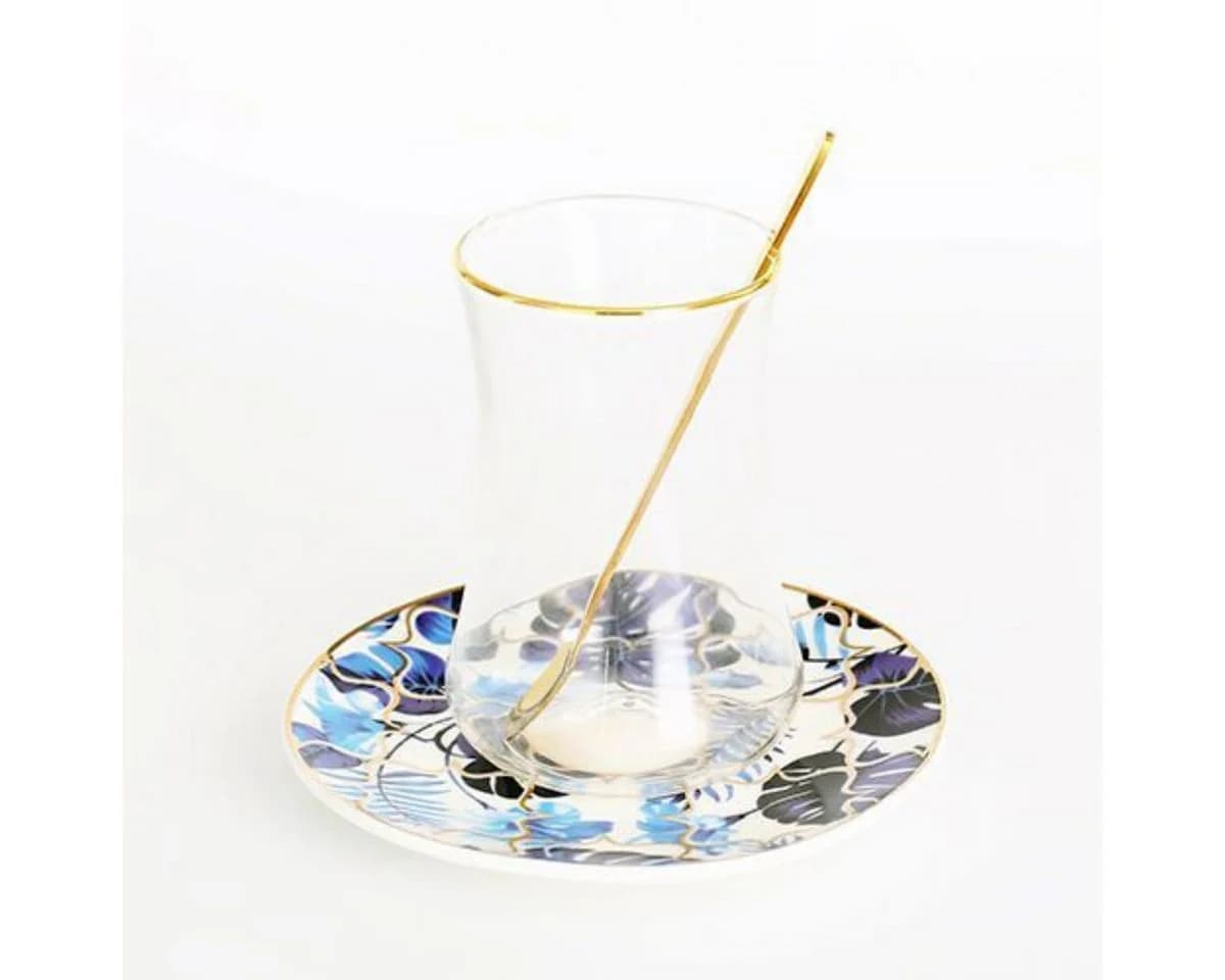 Bricard Teeglas-Set 24-tlg. Blau mit Goldakzenten & Untertassen - Bild 3