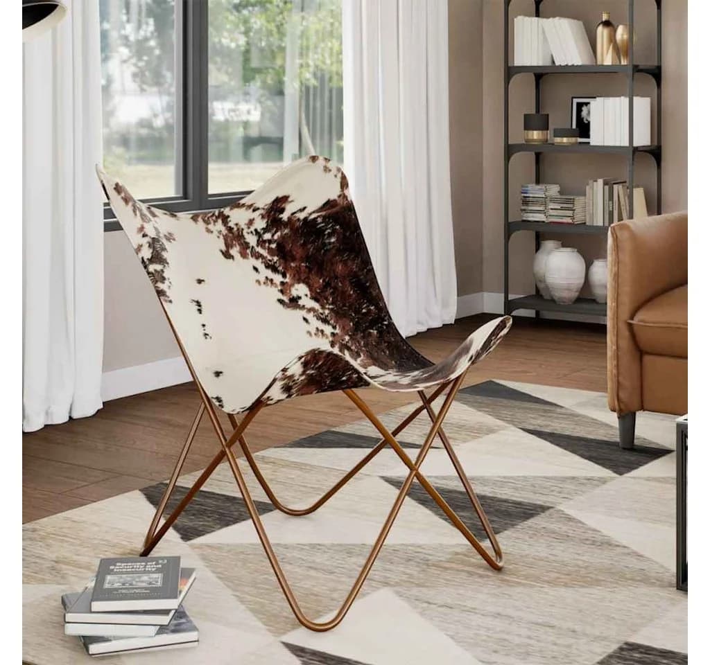 vidaXL Butterfly-Sessel Braun und Weiß Echtes Kuhfell