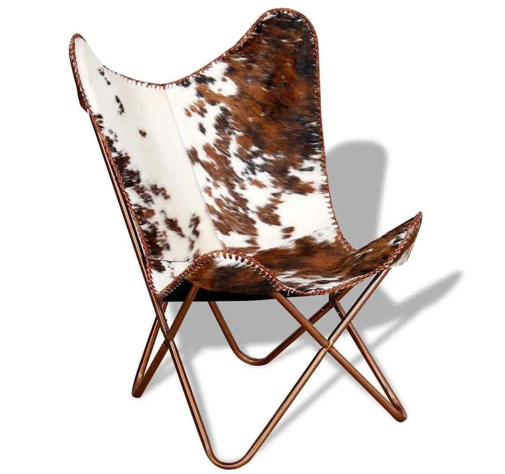 vidaXL Butterfly-Sessel Braun und Weiß Echtes Kuhfell - Bild 2
