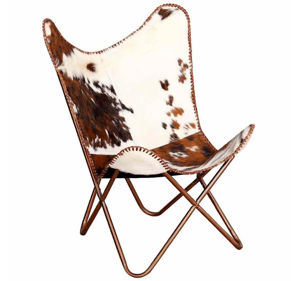 vidaXL Butterfly-Sessel Braun und Weiß Echtes Kuhfell - Bild 4