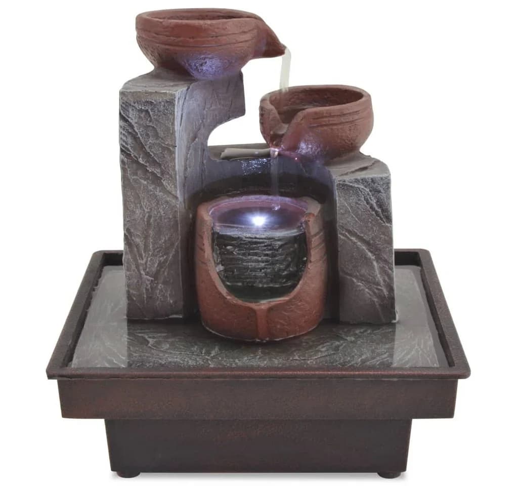 vidaXL Wasserfall Zimmerbrunnen mit LED Polyresin Grau/Braun