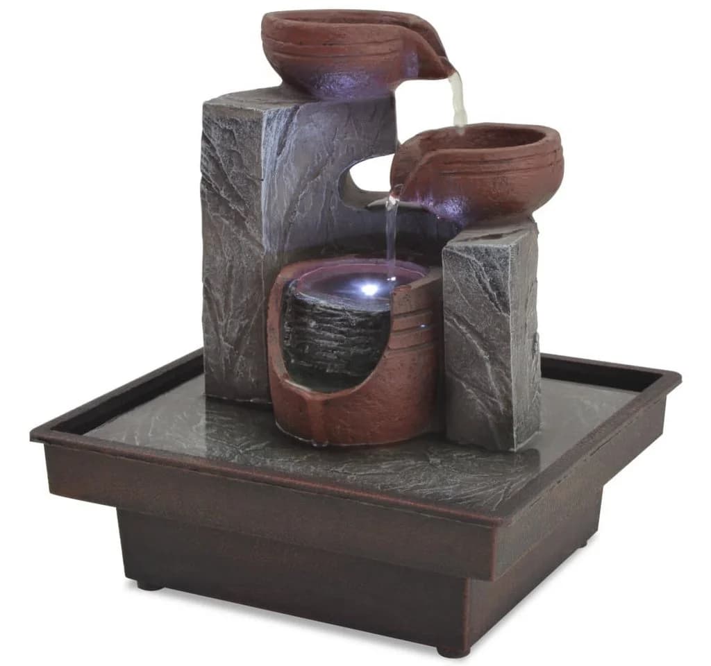 vidaXL Wasserfall Zimmerbrunnen mit LED Polyresin Grau/Braun - Bild 2