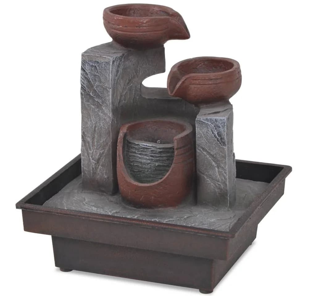 vidaXL Wasserfall Zimmerbrunnen mit LED Polyresin Grau/Braun - Bild 3