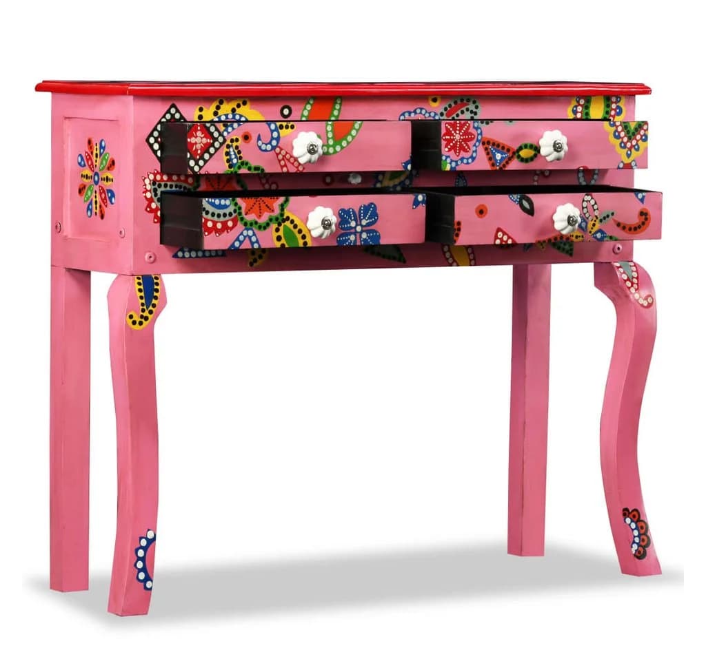 vidaXL Konsolentisch Massivholz Rosa Handbemalt Vintage