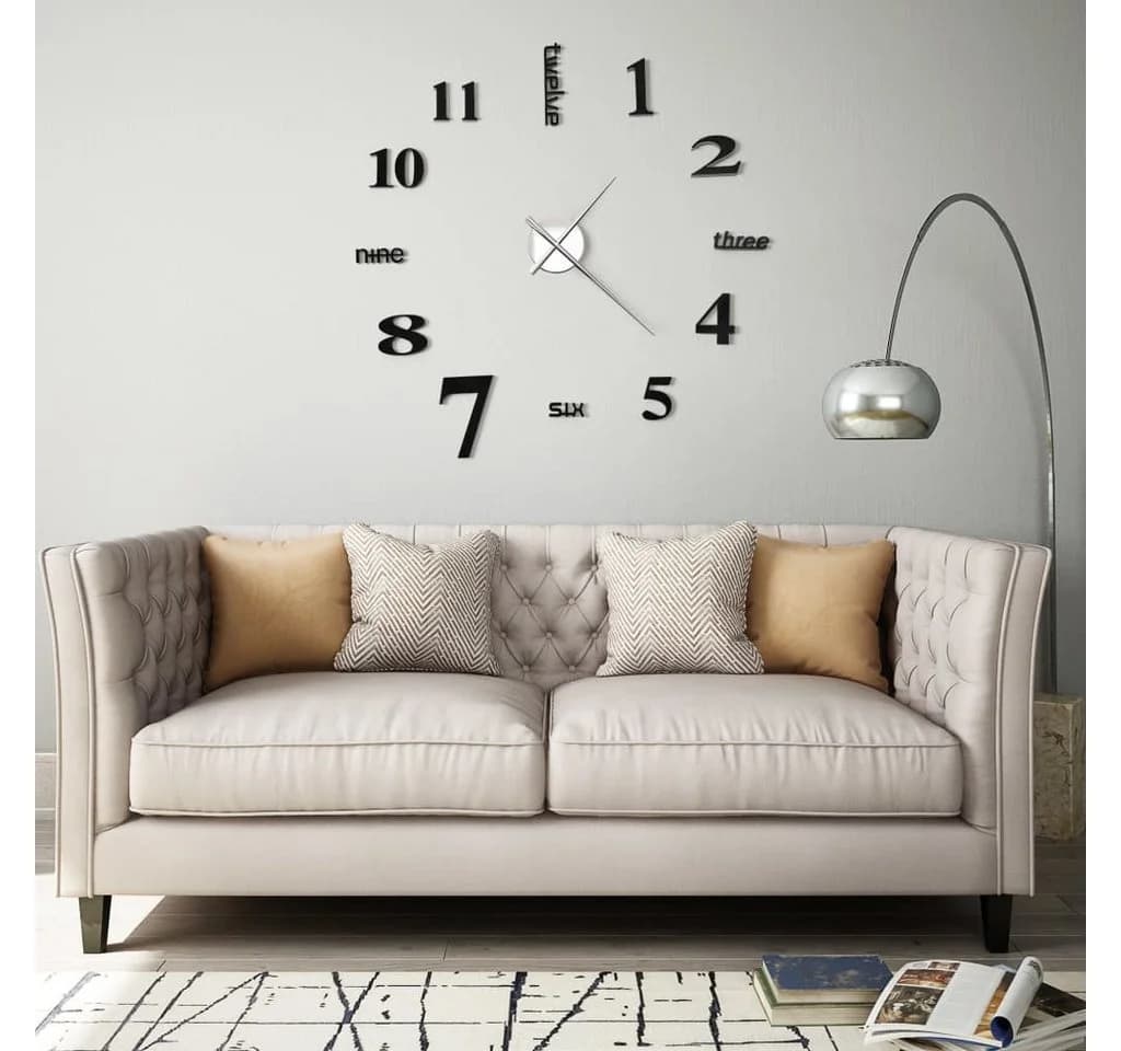 vidaXL 3D-Wanduhr 100 cm XXL Schwarz Modernes Design