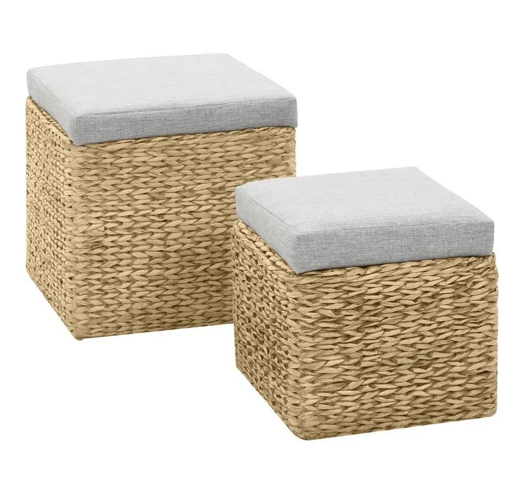 Polsterhocker-Set aus Seegras mit grauen Sitzpolstern - Bild 2