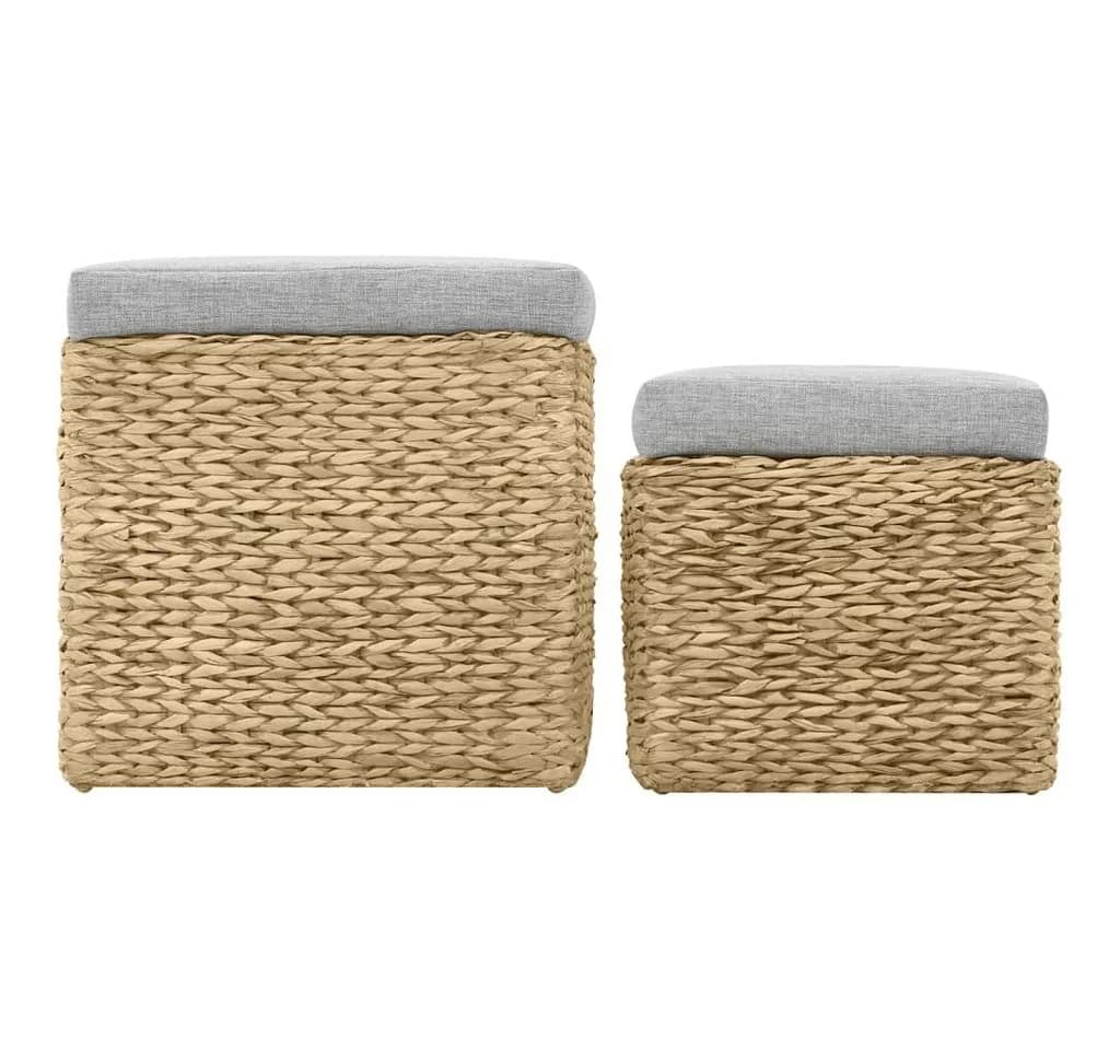Polsterhocker-Set aus Seegras mit grauen Sitzpolstern - Bild 3