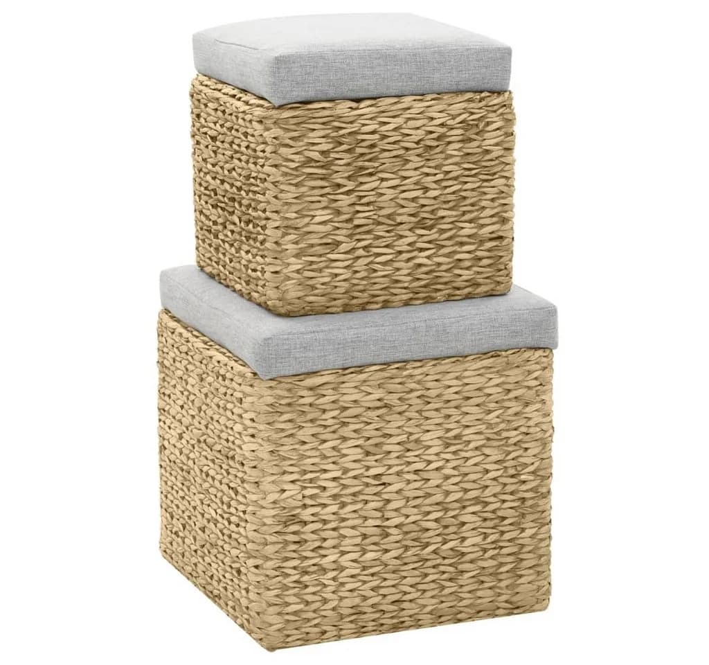 Polsterhocker-Set aus Seegras mit grauen Sitzpolstern - Bild 4