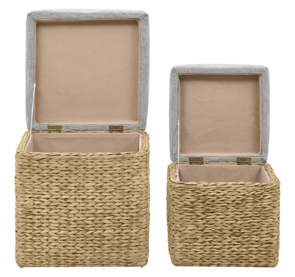 Polsterhocker-Set aus Seegras mit grauen Sitzpolstern - Bild 5