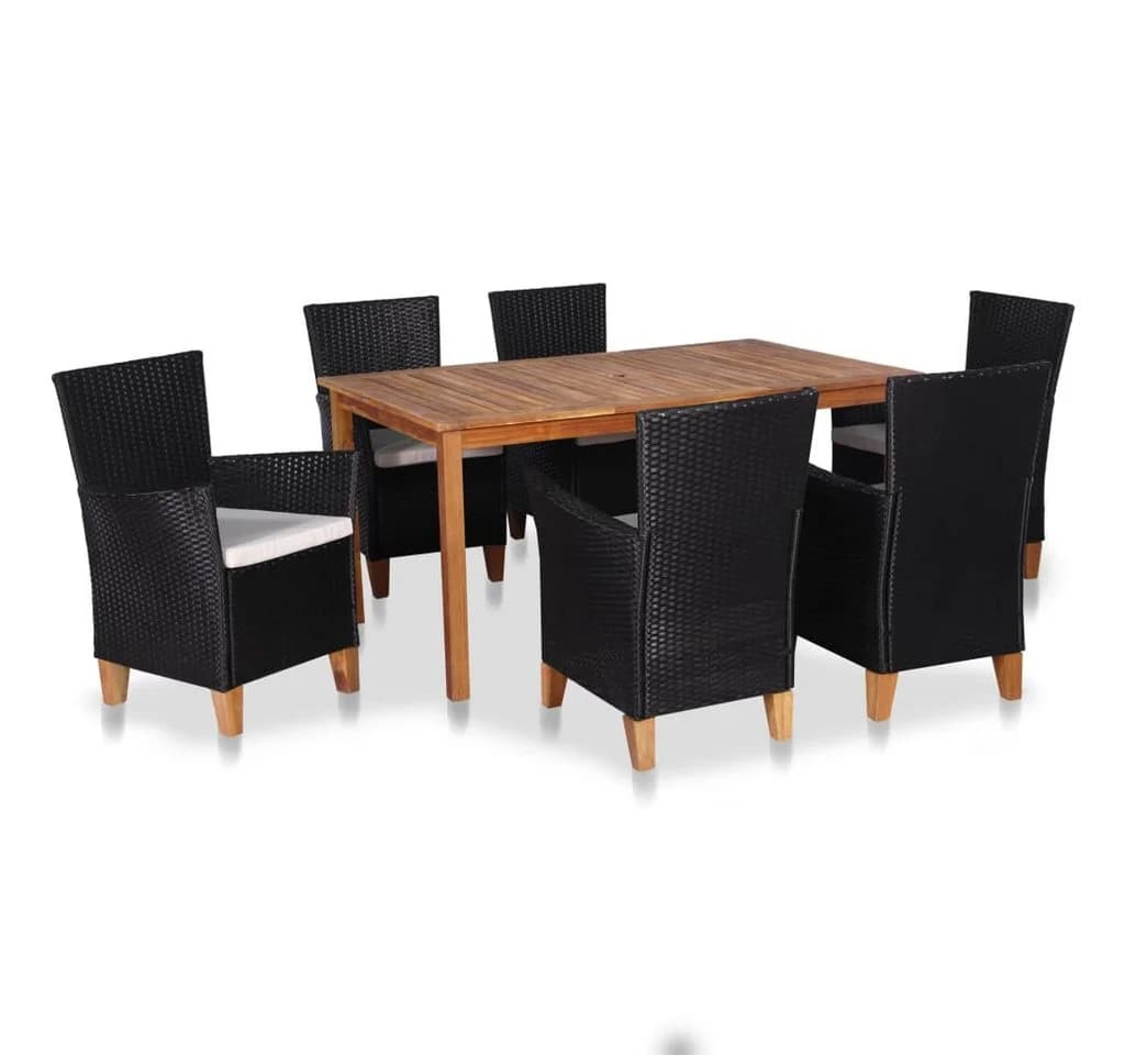 vidaXL Garten-Essgruppe 7-tlg. Poly Rattan Schwarz Braun - Bild 2