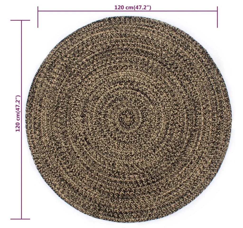 vidaXL Teppich Handgefertigt Jute Schwarz und Natur 120 cm Runde - Bild 5