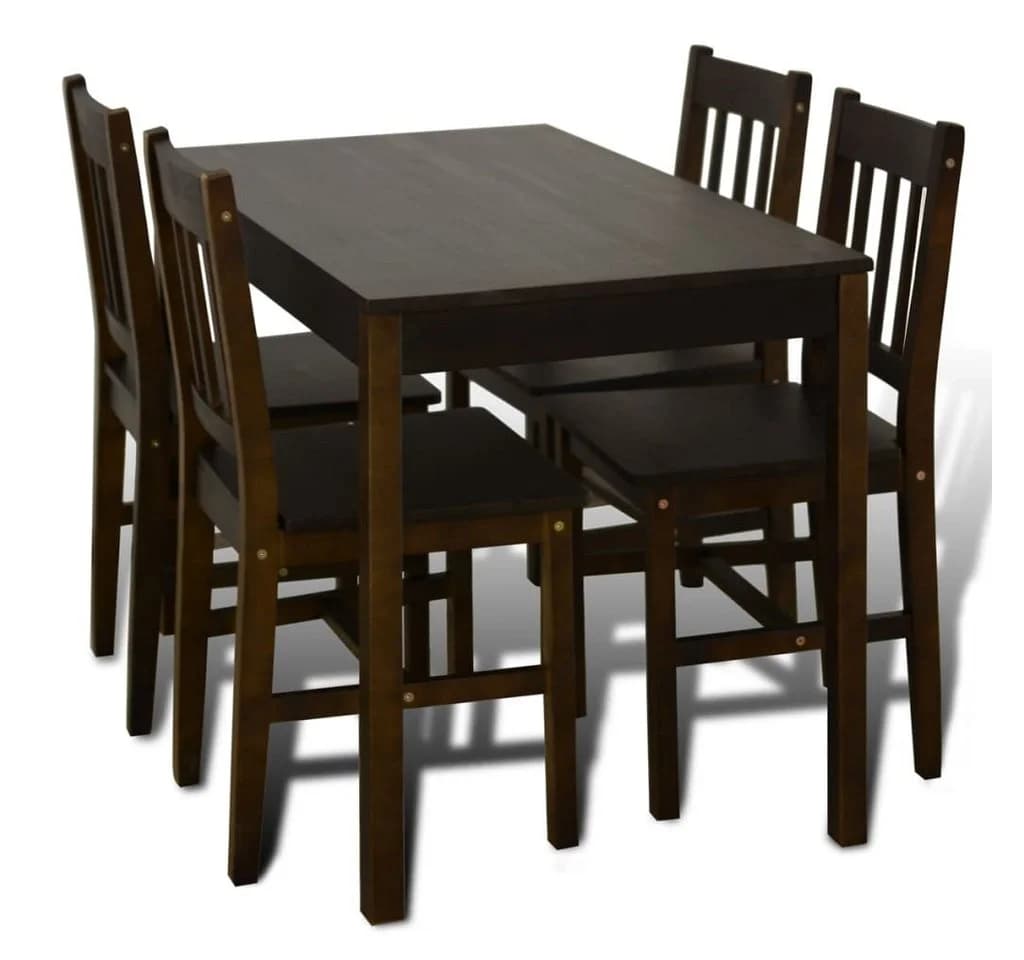 vidaXL Essgruppe, Esstisch Holztisch mit 4 Holzstühlen Esszimmerset Braun - Bild 2