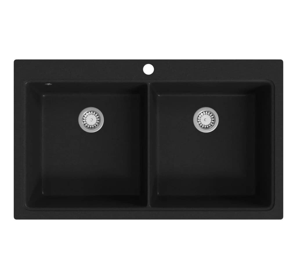 vidaXL Granitspüle Einbauspüle Doppelbecken Schwarz - Bild 2