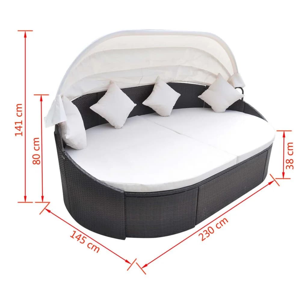 vidaXL Outdoor-Loungebett mit Dach Poly Rattan Braun - Bild 5