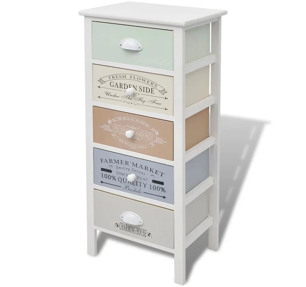 VIDAXL Beistellschrank 5 Schubladen Französischer Stil Weiß Holz - Bild 2