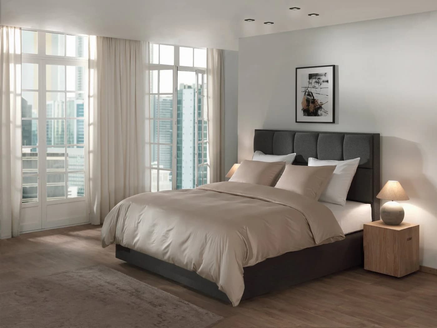 YELLOW Bettwäsche Suite Dubai Dbo 240x220 Mako-Satin Uni Beige