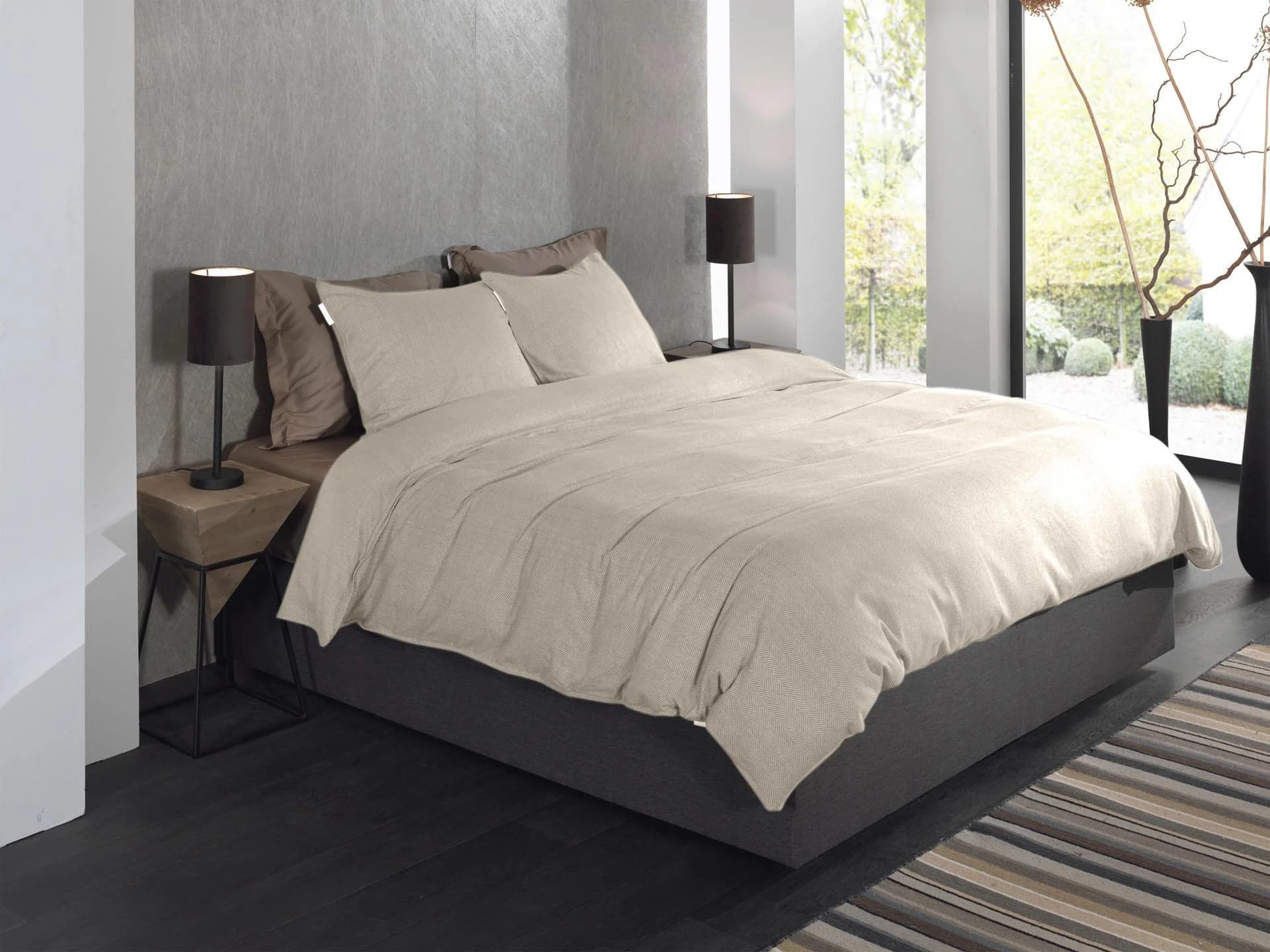 Bettwäsche HECKETT & LANE Spina Beige Fischgrätmuster