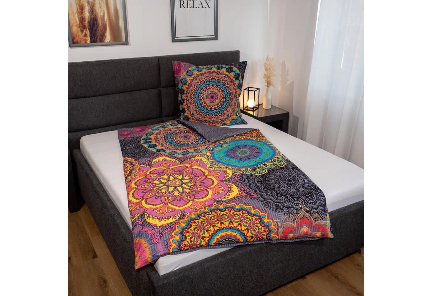 ZO HOME Bettwäsche Renforcé 2-teilig Bunte Mandalas Grau - Bild 3