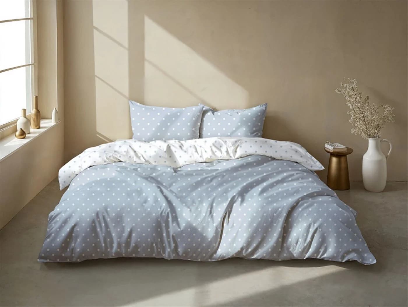 ZO HOME Baumwolle Bettwäsche 155x220 Powder Blue Punkte