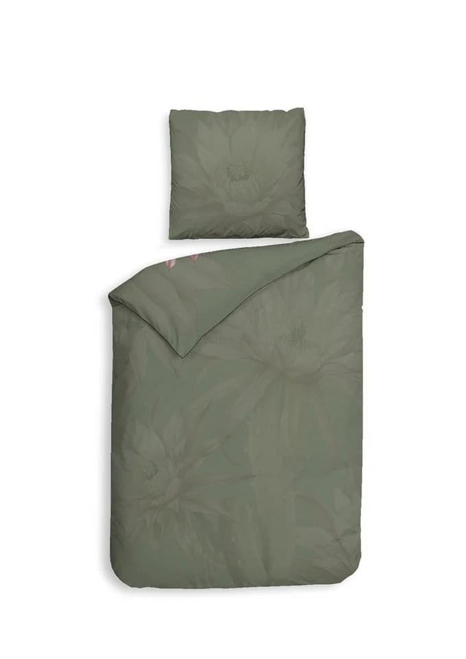 Heckett & Lane Satin Bettwäsche 135x200 Forest Green Kaktusblüte