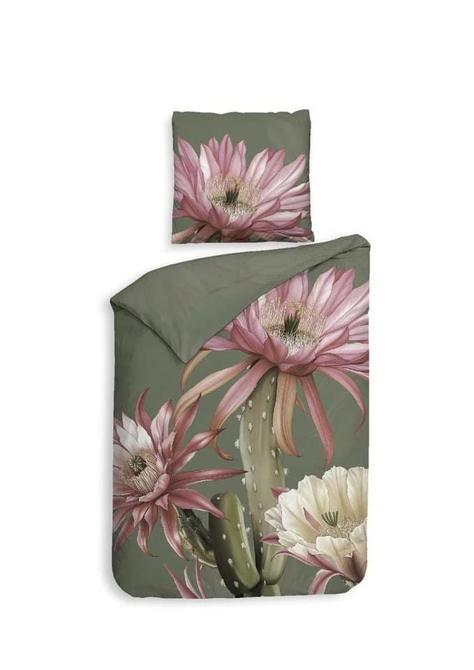Heckett & Lane Satin Bettwäsche 135x200 Forest Green Kaktusblüte - Bild 2