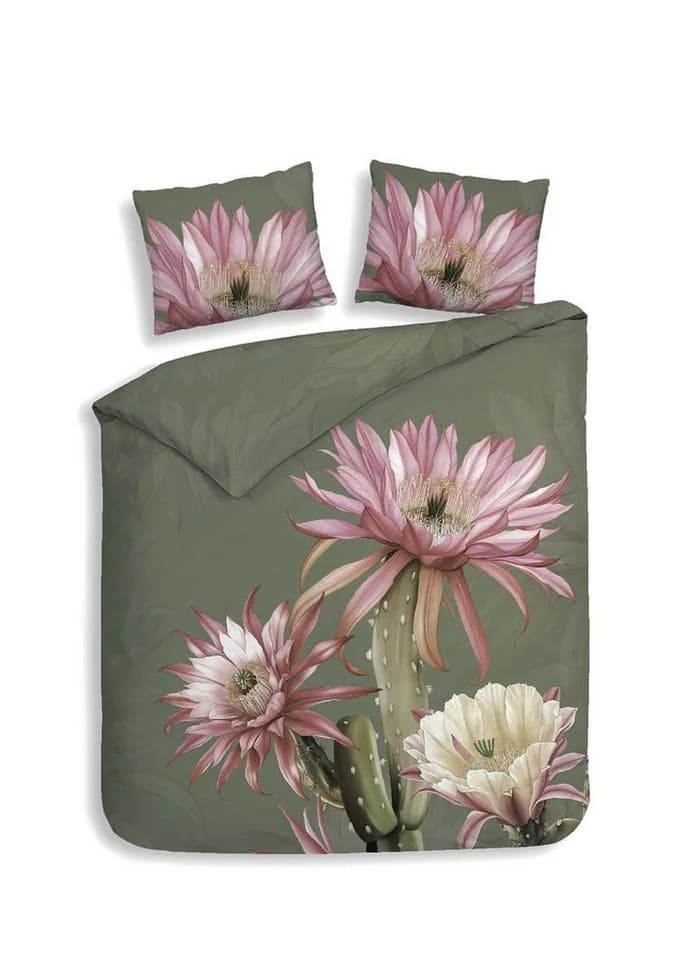 Heckett & Lane Satin Bettwäsche 135x200 Forest Green Kaktusblüte - Bild 3