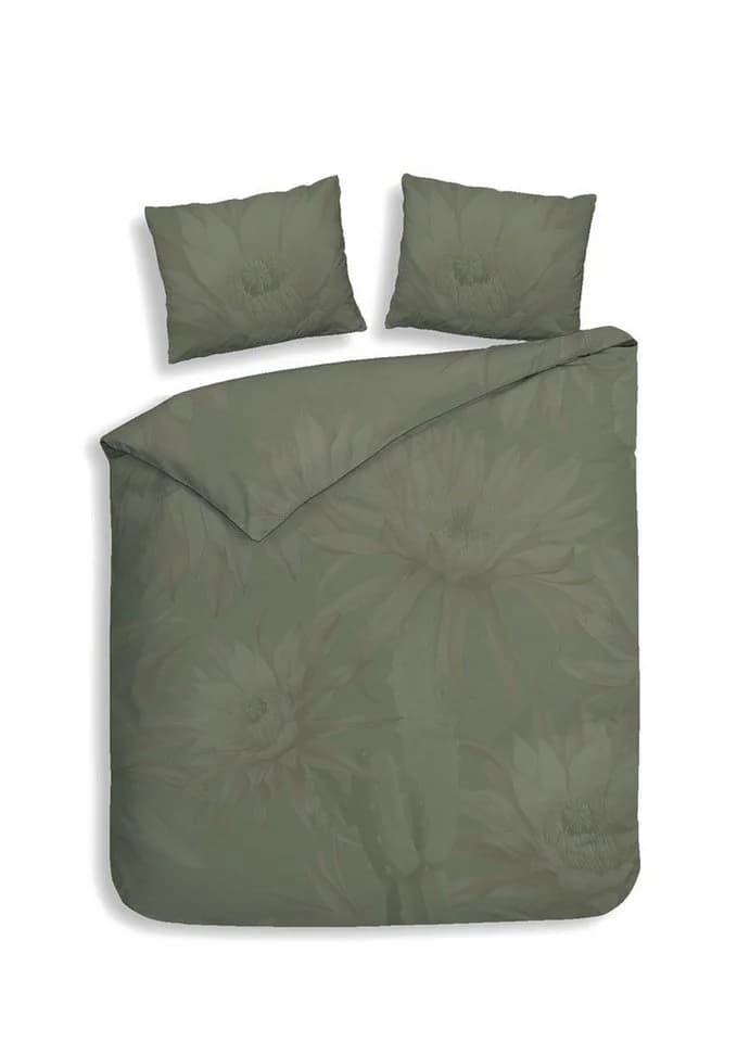 Heckett & Lane Satin Bettwäsche 135x200 Forest Green Kaktusblüte - Bild 4